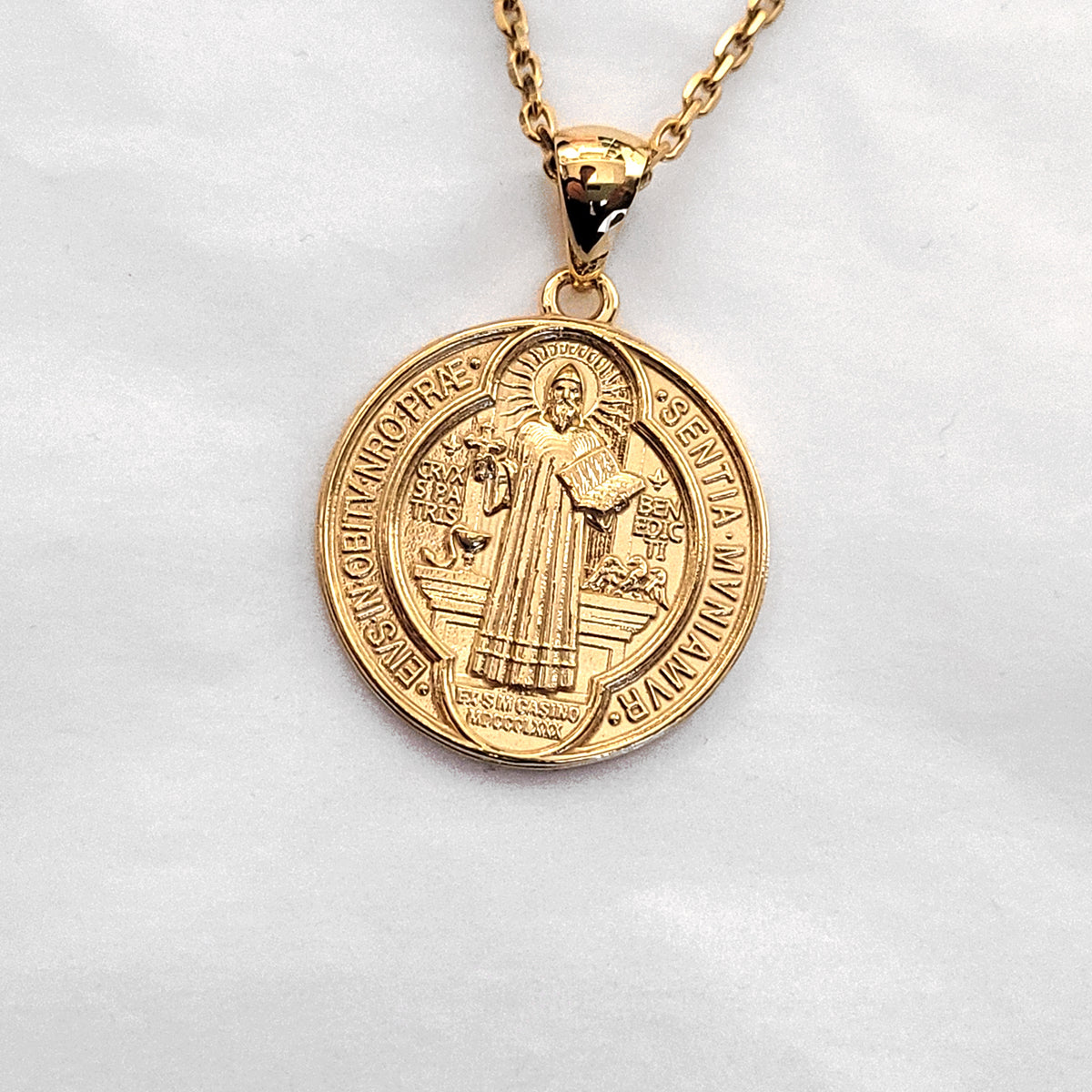 Saint Benedict Gold hotsell Necklace, 10K Gold St Benedict Necklace, Saint Benedict Gold Medal, 10K Religious Tri Color Medal, Baptism Necklace