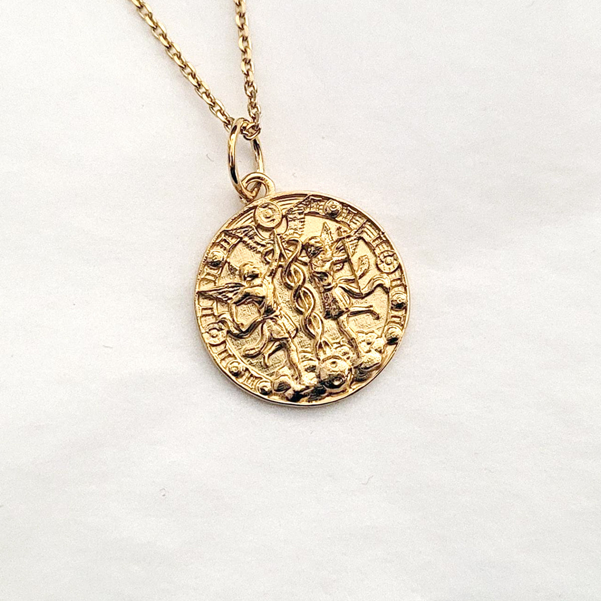 14K 18K Gold Men's Circle Korean Phoenix Pendant Necklace 2 14K Yellow Gold / 2.1mm 52cm (20.47)