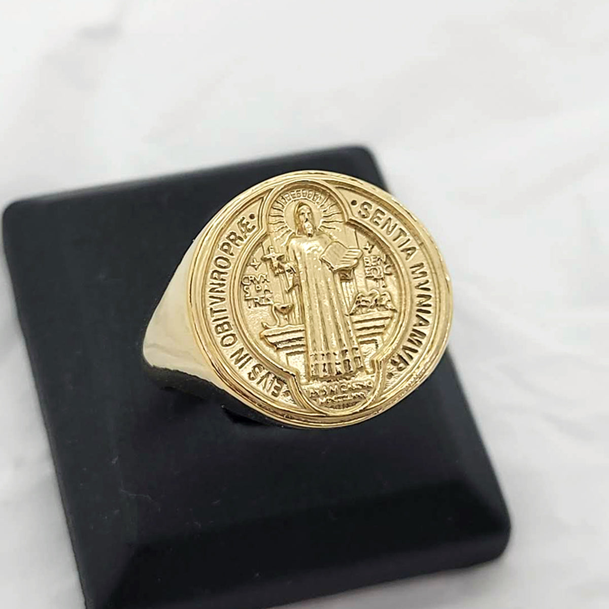 14k 18k gold men's st benedict medal ring 1