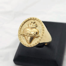 Load image into Gallery viewer, 14k 18k gold sacred heart of jesus ring for men and women
