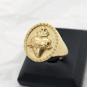 14k 18k gold sacred heart of jesus ring for men and women