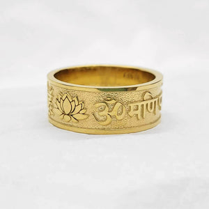 14k 18k gold buddhist lotus om mani padme hum ring for men and women