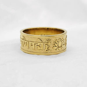 14k 18k gold buddhist lotus om mani padme hum ring for men and women