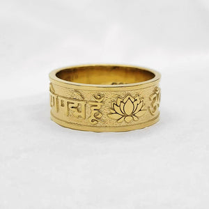 14k 18k gold buddhist lotus om mani padme hum ring for men and women