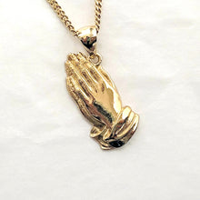 Load image into Gallery viewer, women&#39;s and men&#39;s praying hands pendant necklace in 14k and 18k gold
