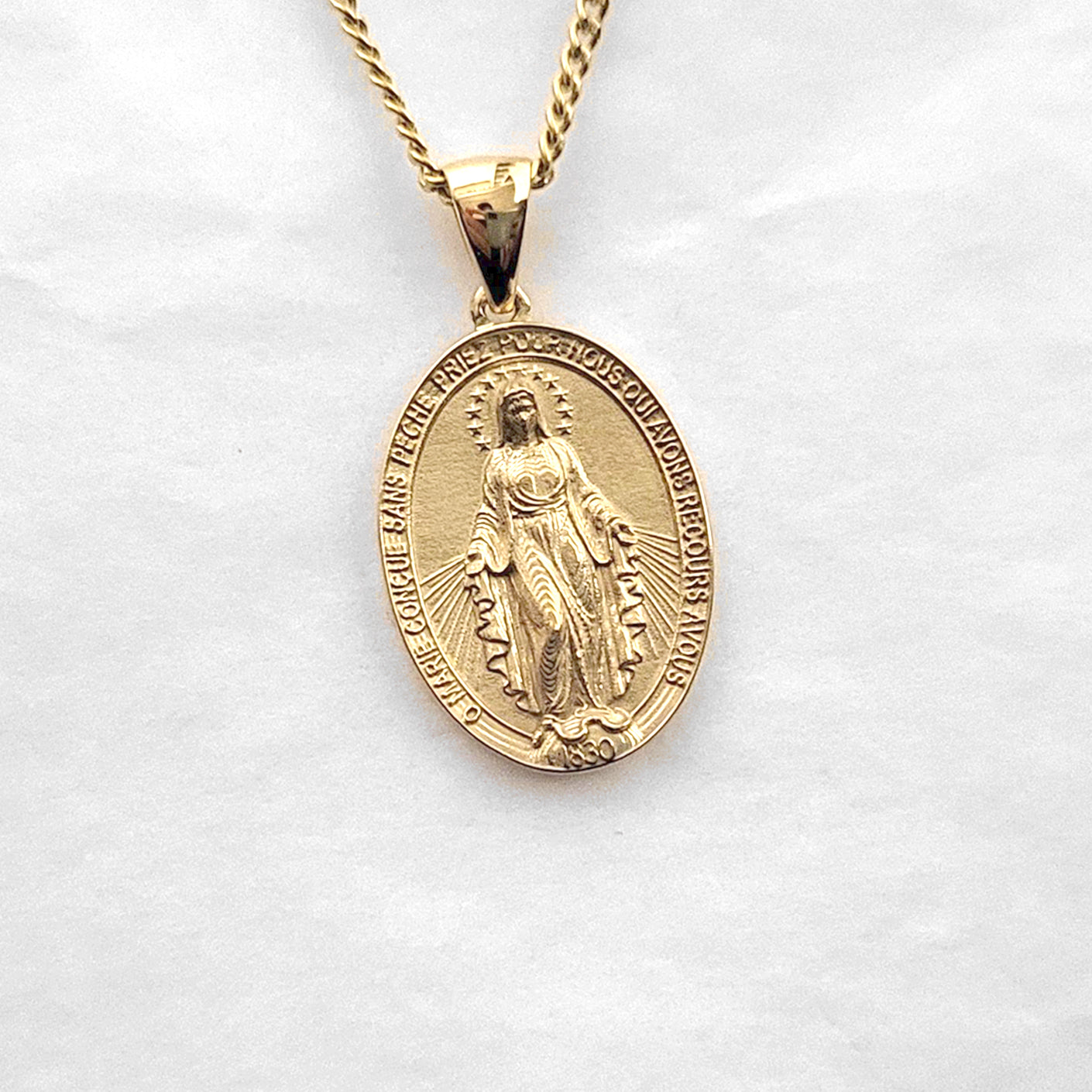 14k 18k gold women's virgin mary miraculous medal necklace 1 Me...
