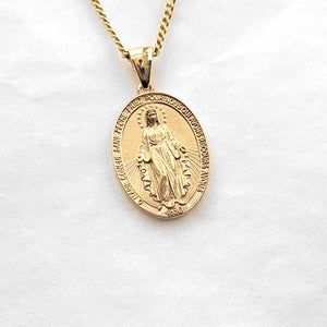 18k 14k gold miraculous medal necklace Large 21mm for women and men
