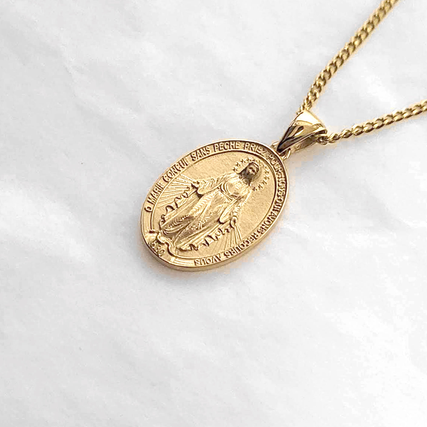 14k 18k gold women's virgin mary miraculous medal necklace 1 Me...