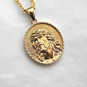 14k 18k gold oval Jesus necklace pendant 1 for men and women