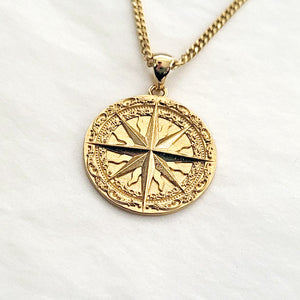 14k 18k gold circle compass necklace pendant 1 for men