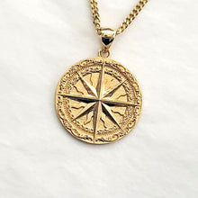 Load image into Gallery viewer, 14k 18k gold circle compass necklace pendant 1 for men
