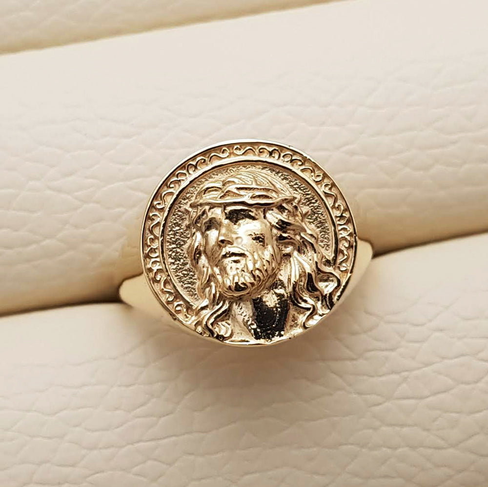 14k solid gold Jesus head ring – Gianni Deloro