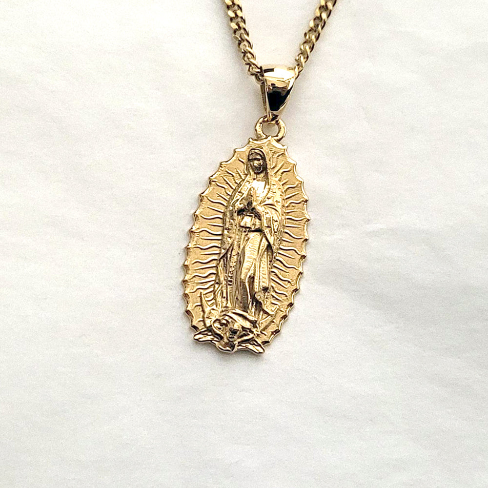 Amazon.com: 10K Gold Virgin Mary Men Necklace Baby Jesus Pendant |  Christian Men 14K Gold Necklace Religious Jewelry | 18K Gold Medallion Holy  Mother : Handmade Products