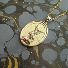 Load image into Gallery viewer, 14k 18k gold men&#39;s oval Archangel Saint Michael pendant necklace 2
